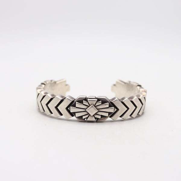 ZUNI 1970 Native American Geometric Bold Cuff In Solid .925 Sterling Silver