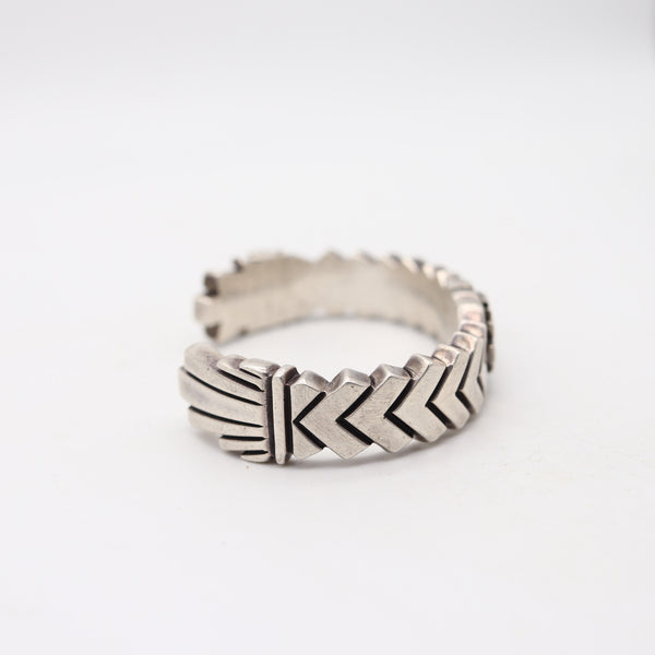 ZUNI 1970 Native American Geometric Bold Cuff In Solid .925 Sterling Silver