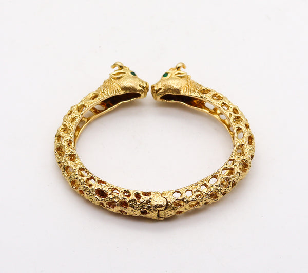 -David Webb 1960 Taurus Zodiacal Cuff Bracelet In 18k Yellow Gold With Emeralds