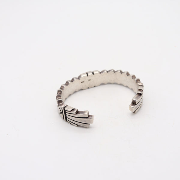 ZUNI 1970 Native American Geometric Bold Cuff In Solid .925 Sterling Silver