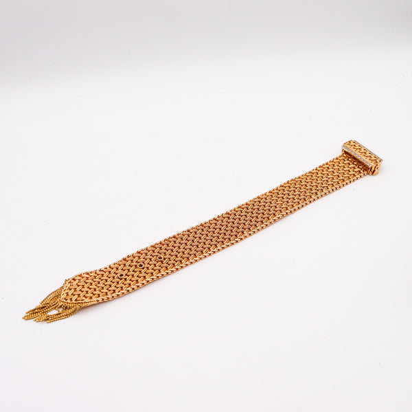 FRENCH 1950 Retro Modernist Buckle Bracelet In 18Kt Gold With Diamonds