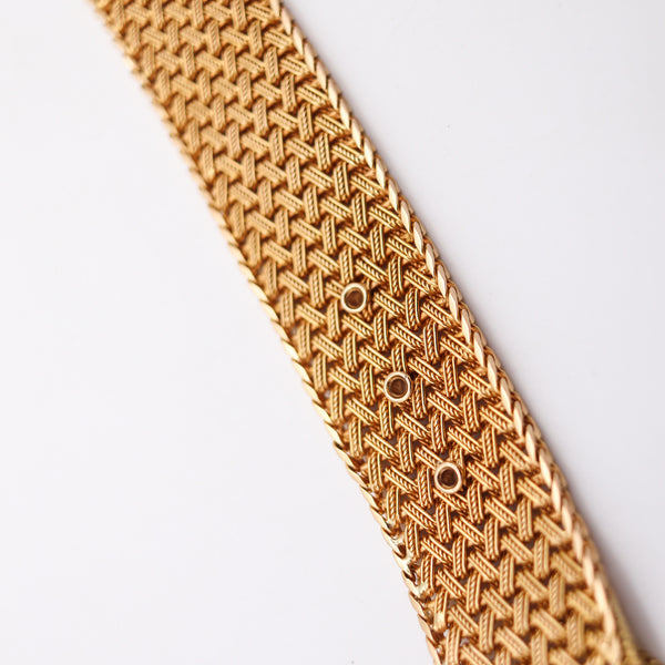 FRENCH 1950 Retro Modernist Buckle Bracelet In 18Kt Gold With Diamonds