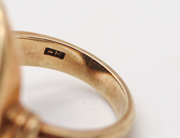 JONES & WOODLAND CO. 1930 Art Deco Signet Ring In 14Kt Yellow Gold & Bloodstone