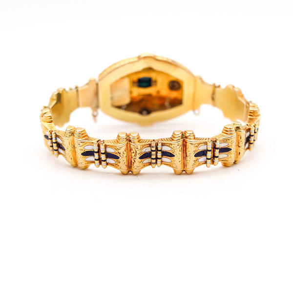 -Edwardian 1900 Enameled Bracelet In 18Kt Gold With Sapphires And Diamonds