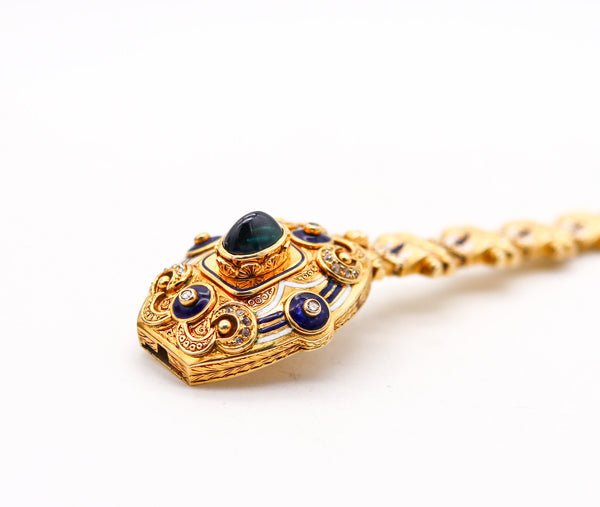 -Edwardian 1900 Enameled Bracelet In 18Kt Gold With Sapphires And Diamonds