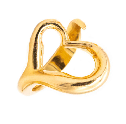 -Tiffany & Co. 1980 Elsa Peretti Open Heart Ring In Solid 18Kt Yellow Gold Size 6