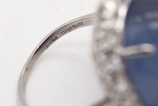 ART DECO 1930 Platinum Cocktail Ring With Star Blue Moonstone & Diamonds