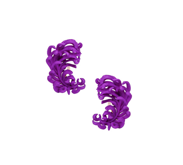 JAR PARIS Clips On Purple Feathers Earrings In 18Kt Gold and Resin