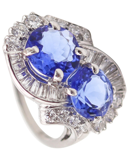 LAMBERT BROTHERS 1925 Art Deco Toi Et Moi Ring In Platinum Sapphires & Diamonds