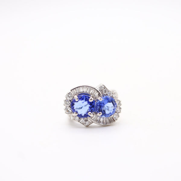 LAMBERT BROTHERS 1925 Art Deco Toi Et Moi Ring In Platinum Sapphires & Diamonds