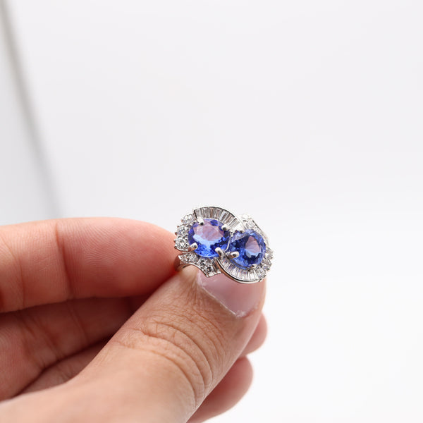 LAMBERT BROTHERS 1925 Art Deco Toi Et Moi Ring In Platinum Sapphires & Diamonds