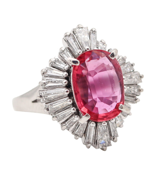 BALLERINA Cocktail Ring In Platinum With 3.98 Cwt. In Red Ruby And Diamonds
