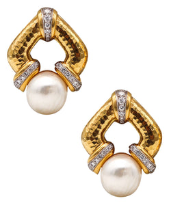 -Andrew Clunn Pearls Earrings In 18Kt Yellow Gold With 1.20 Ctw In Diamonds