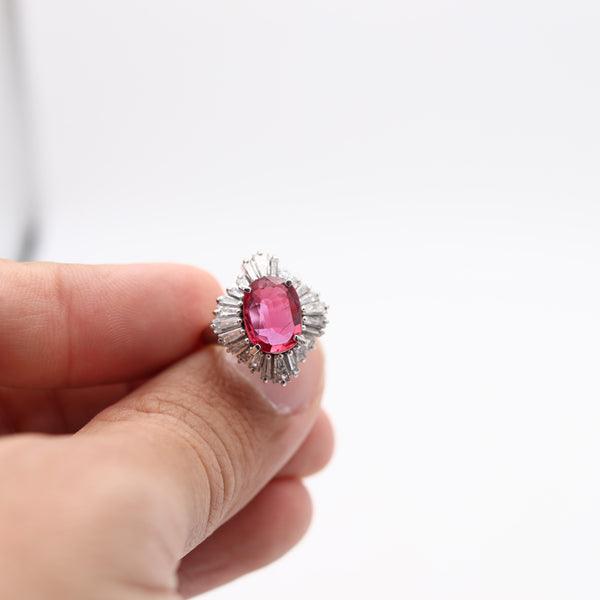 BALLERINA Cocktail Ring In Platinum With 3.98 Cwt. In Red Ruby And Diamonds