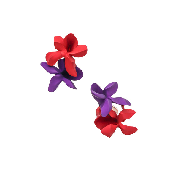 JAR PARIS Red & Purple Double Violets Clips Earrings In 18Kt Gold and Aluminum