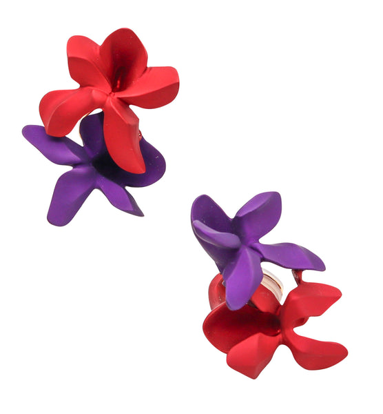 JAR PARIS Red & Purple Double Violets Clips Earrings In 18Kt Gold and Aluminum