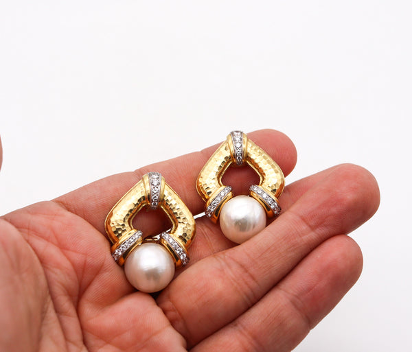 -Andrew Clunn Pearls Earrings In 18Kt Yellow Gold With 1.20 Ctw In Diamonds