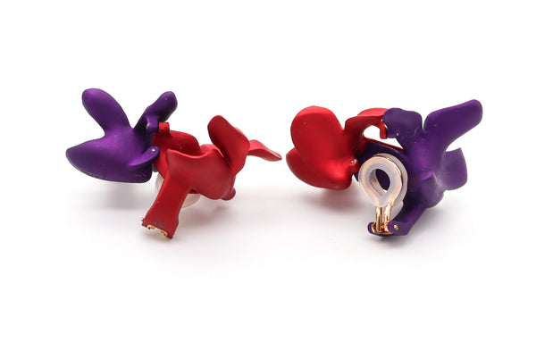 JAR PARIS Red & Purple Double Violets Clips Earrings In 18Kt Gold and Aluminum