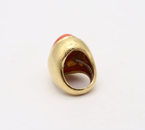 ANDREW CLUNN Massive Cocktail Ring In Hammered 18Kt Gold With Sardinian Coral