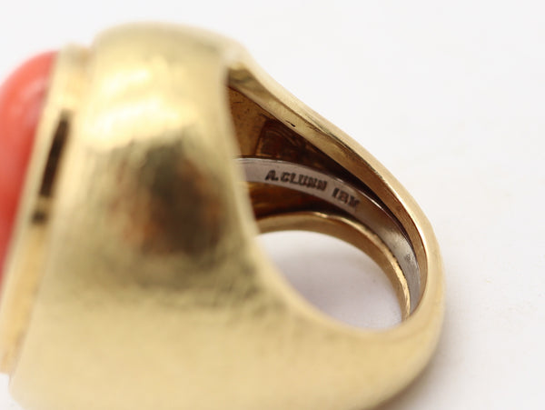 ANDREW CLUNN Massive Cocktail Ring In Hammered 18Kt Gold With Sardinian Coral