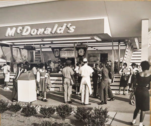 MCDONALD'S 1955 Vintage Large Matte Photograph Of Early Outdoors Restaurant