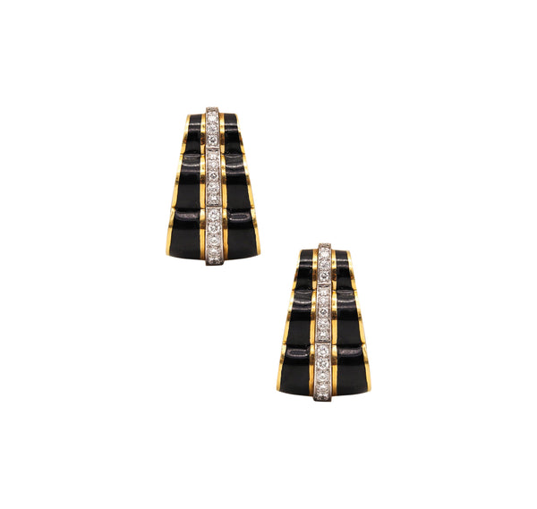 -Andrew Clunn Enameled Earrings In 18Kt Gold And Platinum With 1.28 Ctw Diamonds