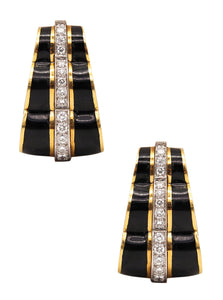 -Andrew Clunn Enameled Earrings In 18Kt Gold And Platinum With 1.28 Ctw Diamonds
