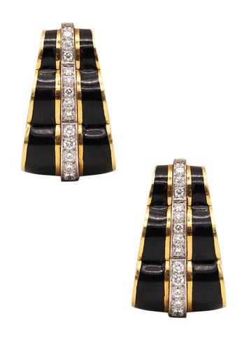 -Andrew Clunn Enameled Earrings In 18Kt Gold And Platinum With 1.28 Ctw Diamonds