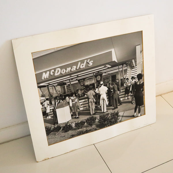 MCDONALD'S 1955 Vintage Large Matte Photograph Of Early Outdoors Restaurant