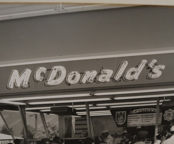 MCDONALD'S 1955 Vintage Large Matte Photograph Of Early Outdoors Restaurant