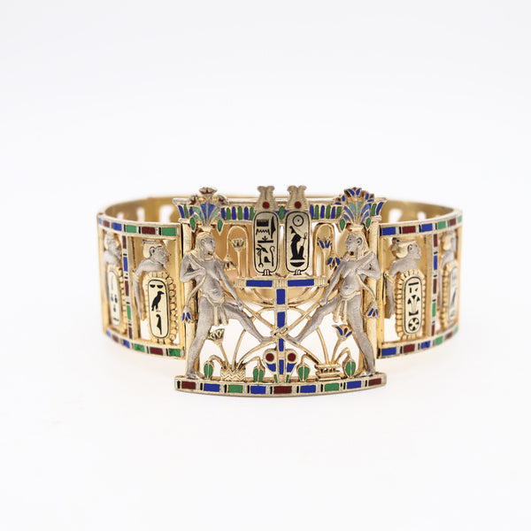 ÉMILE-DÉSIRÉ PHILIPPE 1870 Egyptian Enameled Bracelet In 18kt Gold & Silver