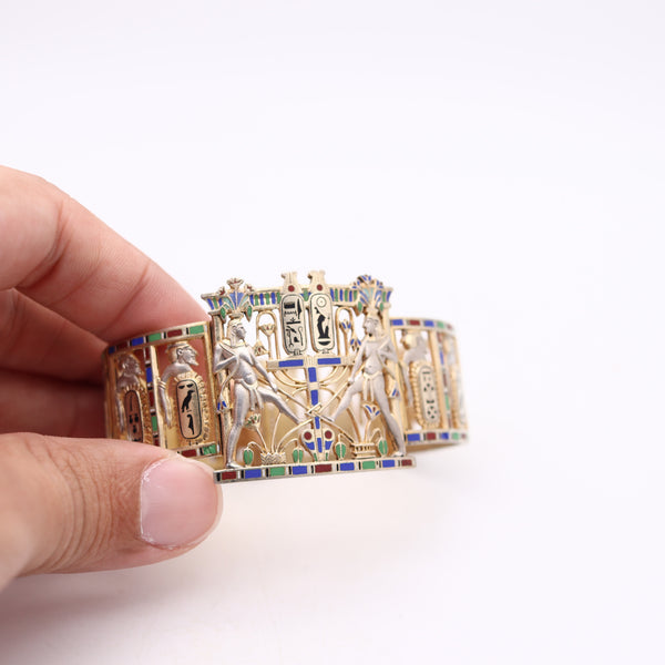 ÉMILE-DÉSIRÉ PHILIPPE 1870 Egyptian Enameled Bracelet In 18kt Gold & Silver