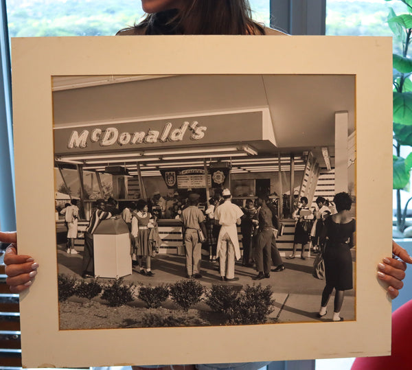 MCDONALD'S 1955 Vintage Large Matte Photograph Of Early Outdoors Restaurant