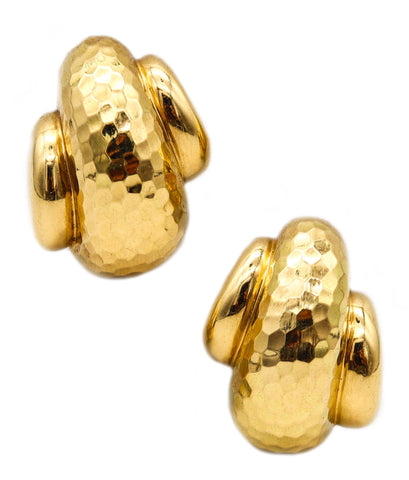 -Andrew Clunn 1970 Clips On Earrings In Solid Hammered 18Kt Yellow Gold