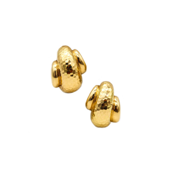 -Andrew Clunn 1970 Clips On Earrings In Solid Hammered 18Kt Yellow Gold