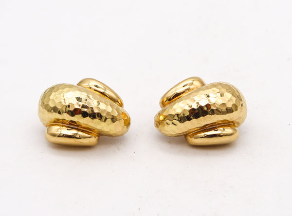 -Andrew Clunn 1970 Clips On Earrings In Solid Hammered 18Kt Yellow Gold