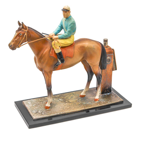 AUSTRIAN 1915 Sculptural Enameled Racehorse With Jockey Desk Striker