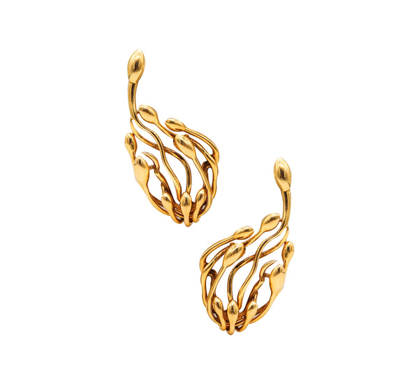 -Lalaounis 1970 Paris Biosymbols Free Form Earrings In Solid 18Kt Yellow Gold