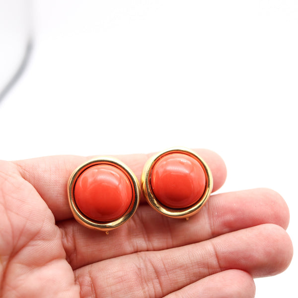 ANDREW CLUNN Clips-On Earrings In 18Kt Yellow Gold With Red Coral