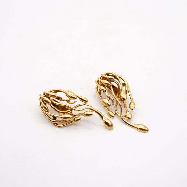 -Lalaounis 1970 Paris Biosymbols Free Form Earrings In Solid 18Kt Yellow Gold