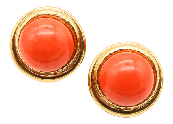 ANDREW CLUNN Statement Clips On Earrings In 18Kt Gold With Sardinian Red Coral