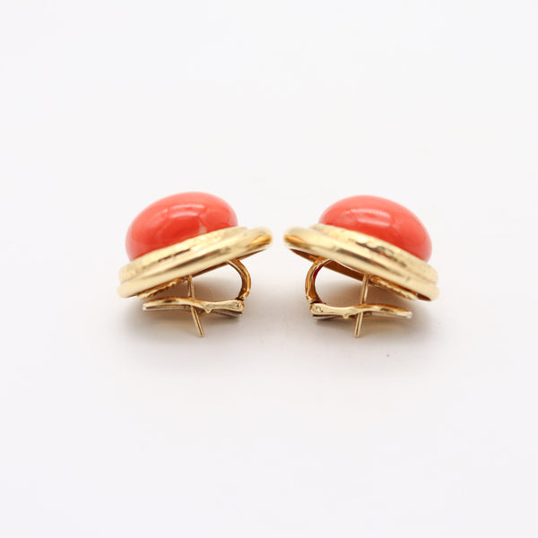 ANDREW CLUNN Statement Clips On Earrings In 18Kt Gold With Sardinian Red Coral