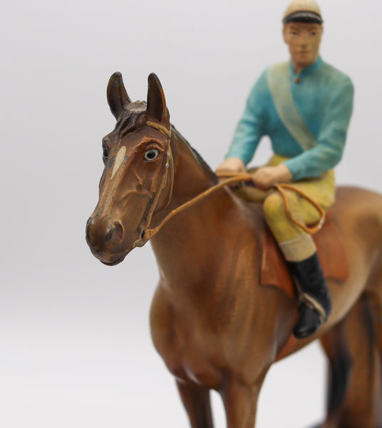 AUSTRIAN 1915 Sculptural Enameled Racehorse With Jockey Desk Striker