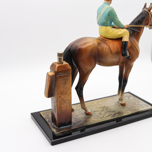 AUSTRIAN 1915 Sculptural Enameled Racehorse With Jockey Desk Striker