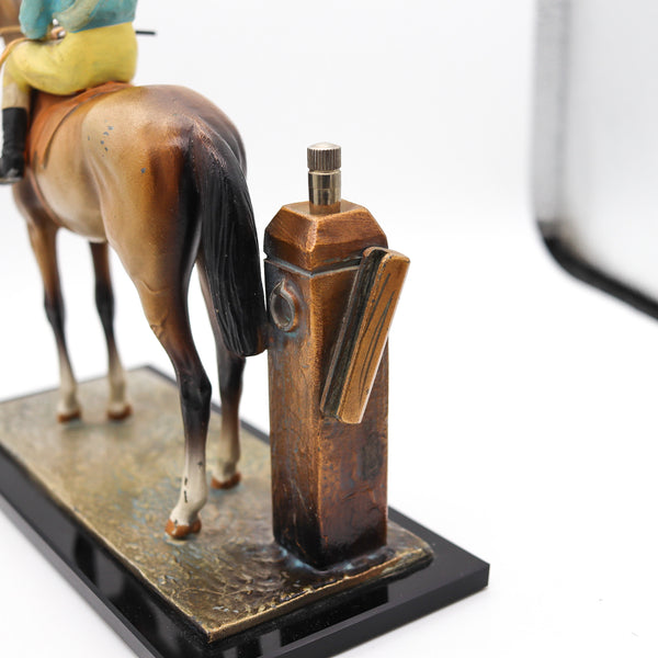 AUSTRIAN 1915 Sculptural Enameled Racehorse With Jockey Desk Striker