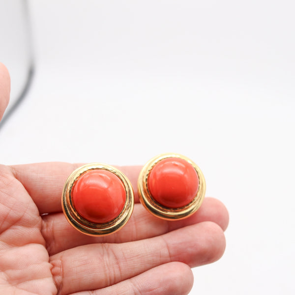 ANDREW CLUNN Statement Clips On Earrings In 18Kt Gold With Sardinian Red Coral