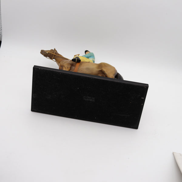 AUSTRIAN 1915 Sculptural Enameled Racehorse With Jockey Desk Striker