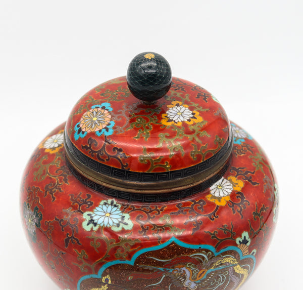 JAPAN IMPERIAL 1900 Meiji Period Tripode Koro Censer In Cloisonné Enamel With Lid