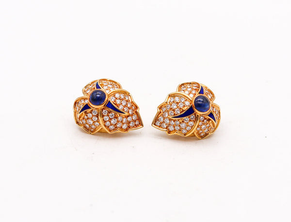 -Chaumet Paris Clip On Earrings In 18Kt Gold With 5.64 Ctw In Sapphires And Diamonds