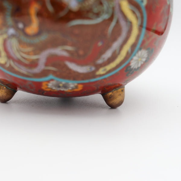 JAPAN IMPERIAL 1900 Meiji Period Tripode Koro Censer In Cloisonné Enamel With Lid